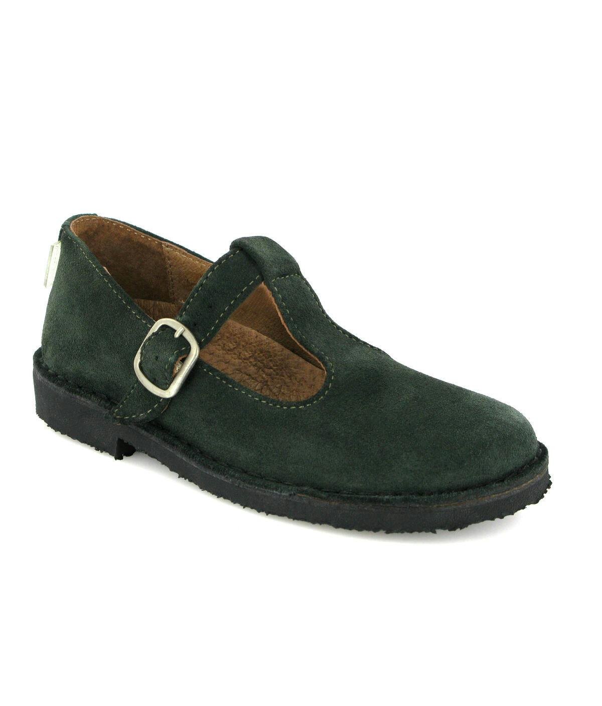 Suede Leather Mary Jane Shoe, Dark Green