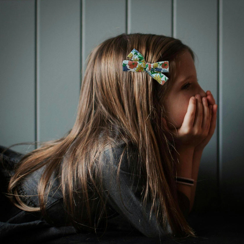 Skinny Ribbon Pigtail Bows, Liberty of London Blue Floral