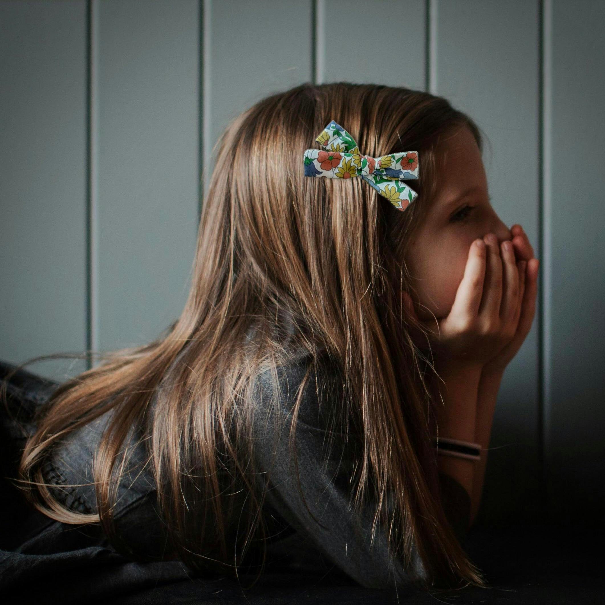 Skinny Ribbon Pigtail Bows, Liberty of London Blue Floral