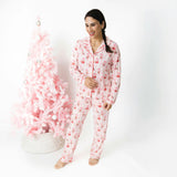 Bows & Santa - Bamboo Adult Long Sleeve Coat Style and Pant with Pockets