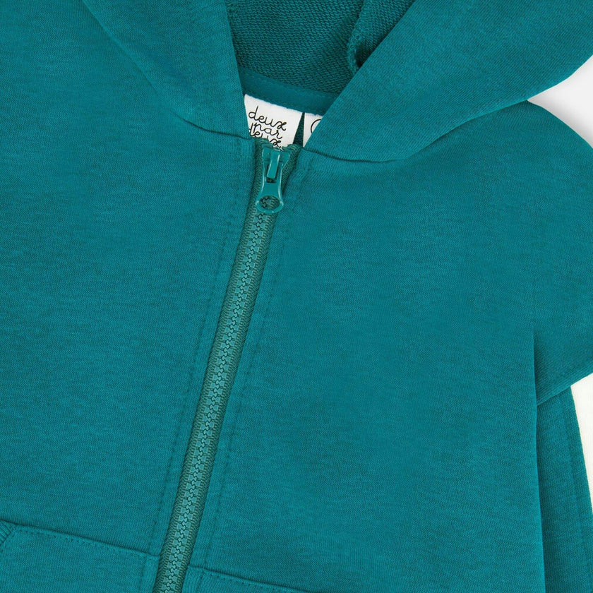 Hooded French Terry Cardigan Dark Turquoise