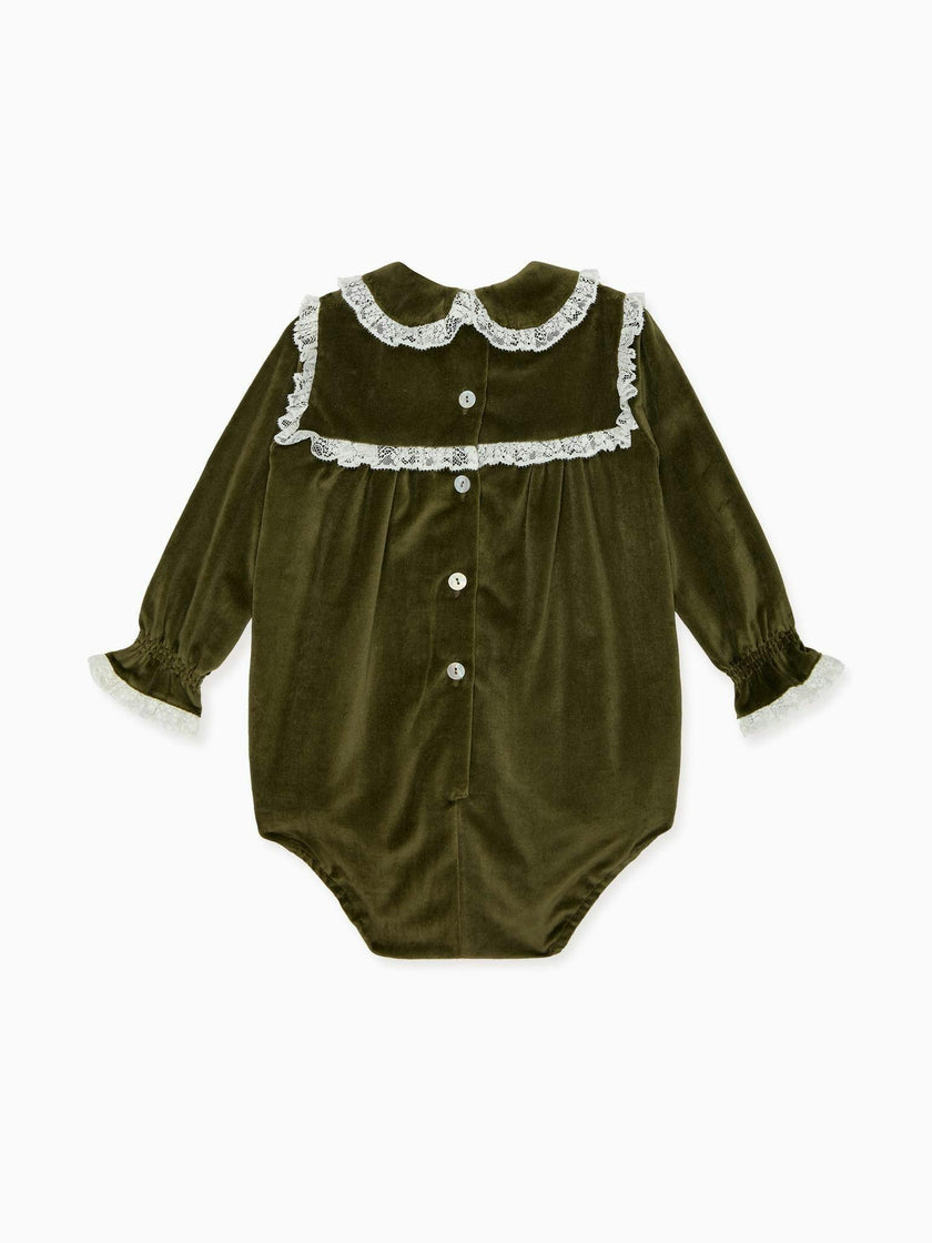 Olive Azura Velvet Baby Girl Romper