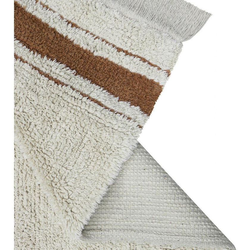 Gastro Classic Striped Tea Cloth-Inspired Washable Rug. Brown