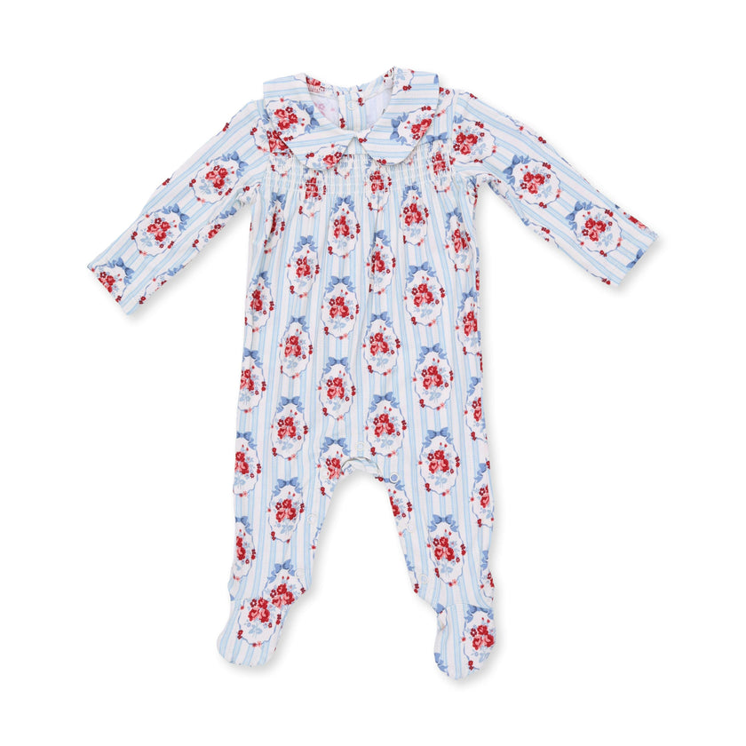 Beverly Cameo Stripe - Smocked Peter Pan Snap Footie