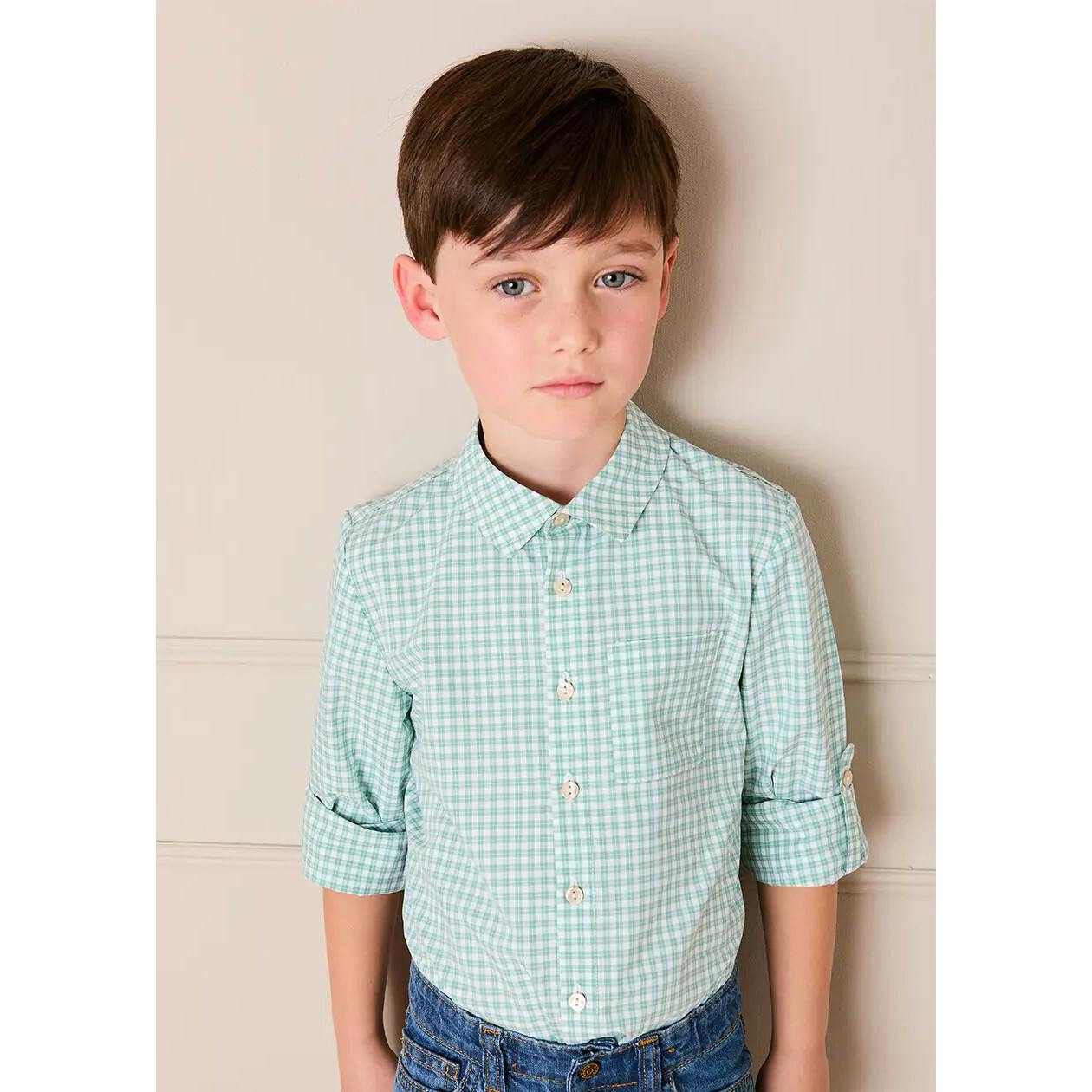 Lucas Check Pocket Detail Long Sleeve Shirt in Green (18mths- 10yrs)