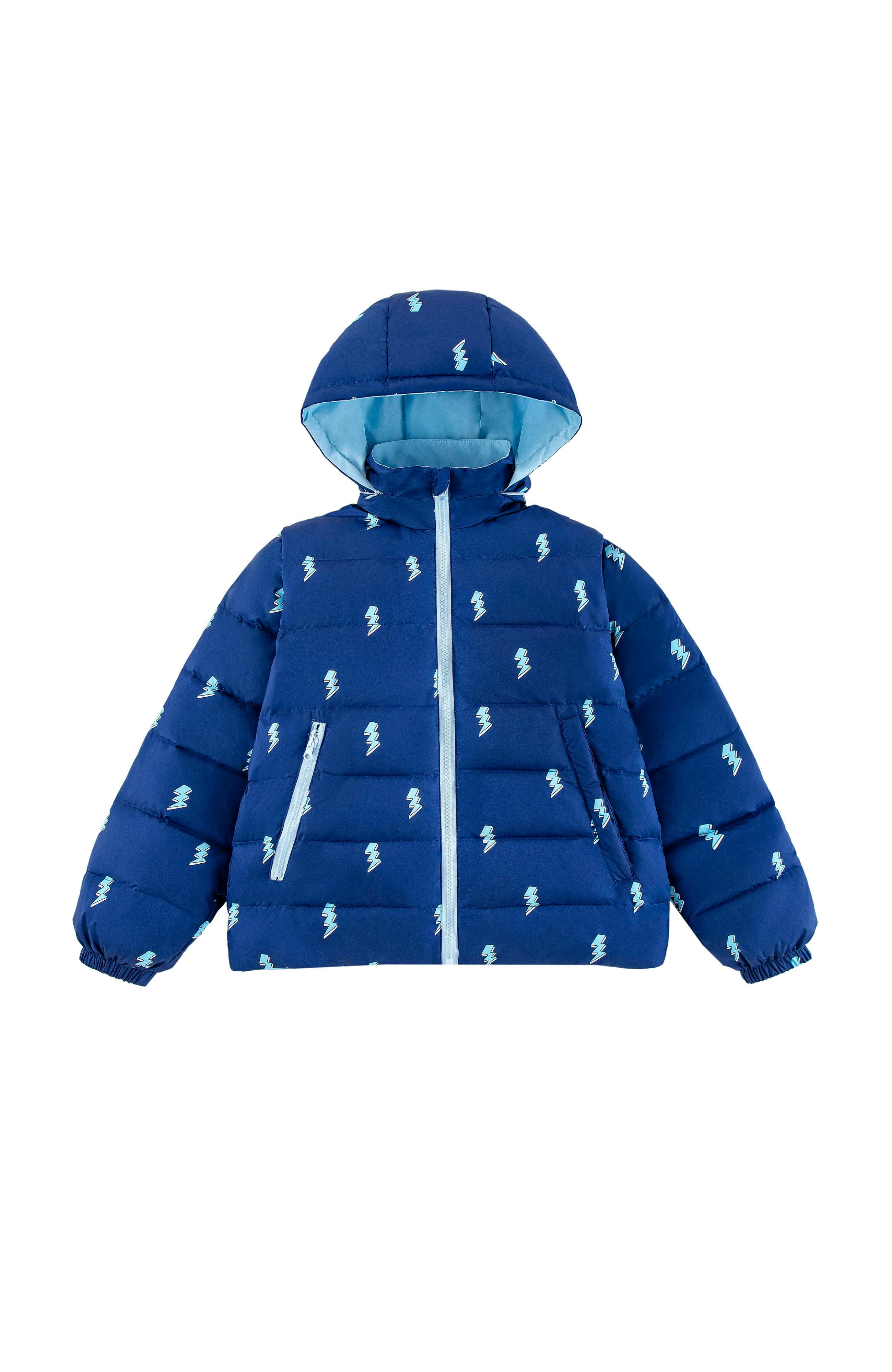 Tanner Reversible Detachable Light Puffer/Vest, Lightning Bolts