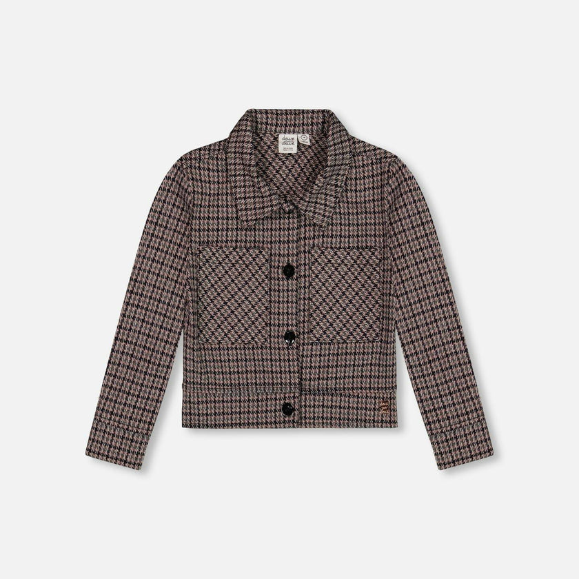 Jacquard Knit Jacket with Houndstooth Pattern