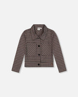 Jacquard Knit Jacket with Houndstooth Pattern