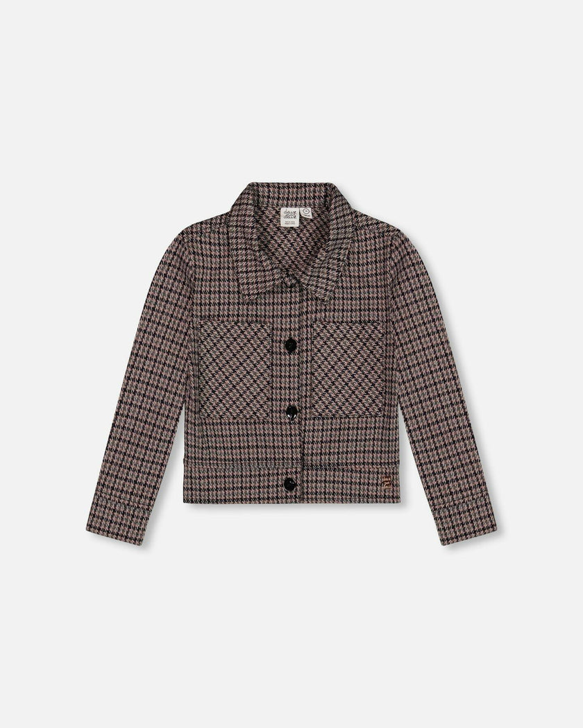 Jacquard Knit Jacket with Houndstooth Pattern