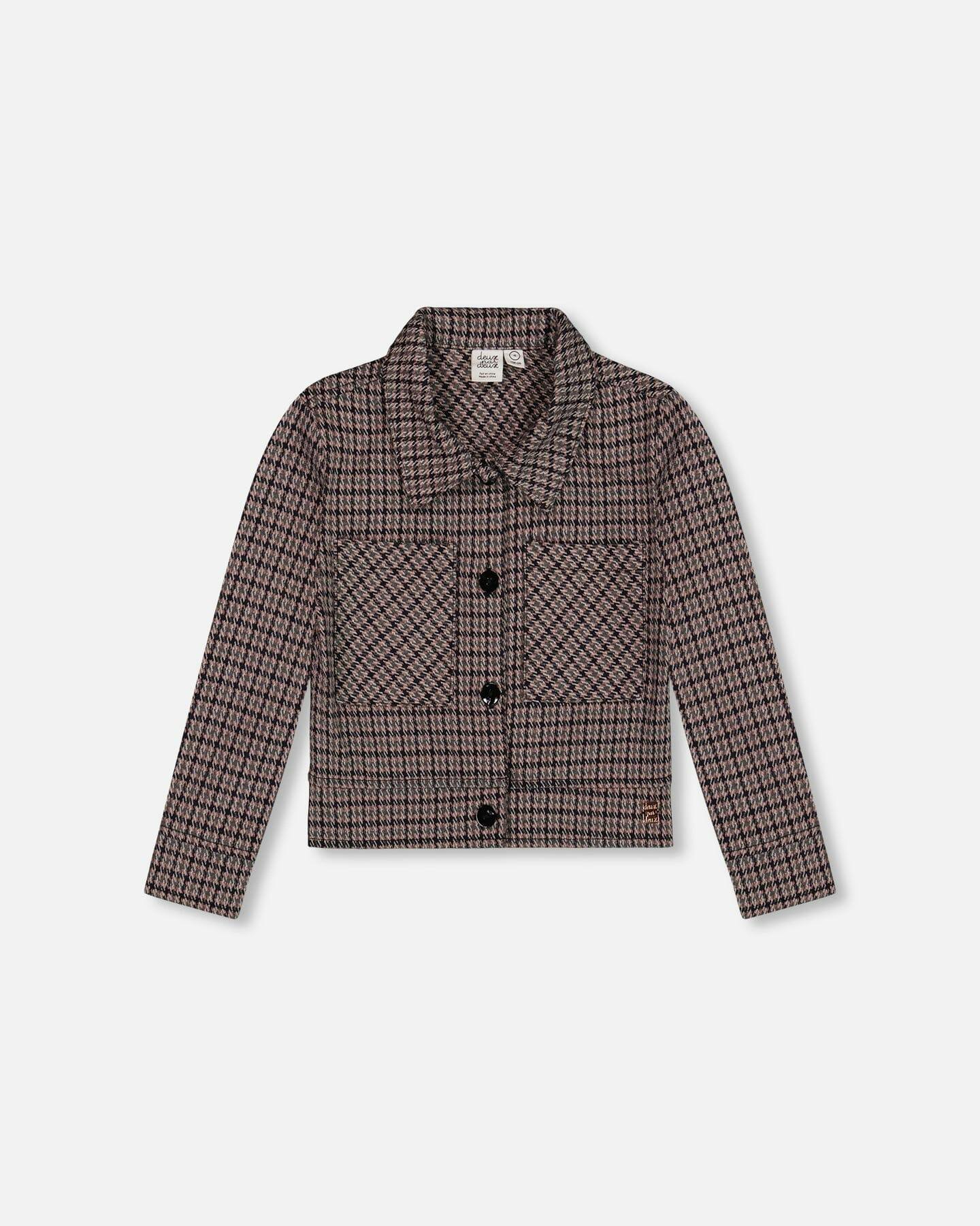Jacquard Knit Jacket with Houndstooth Pattern