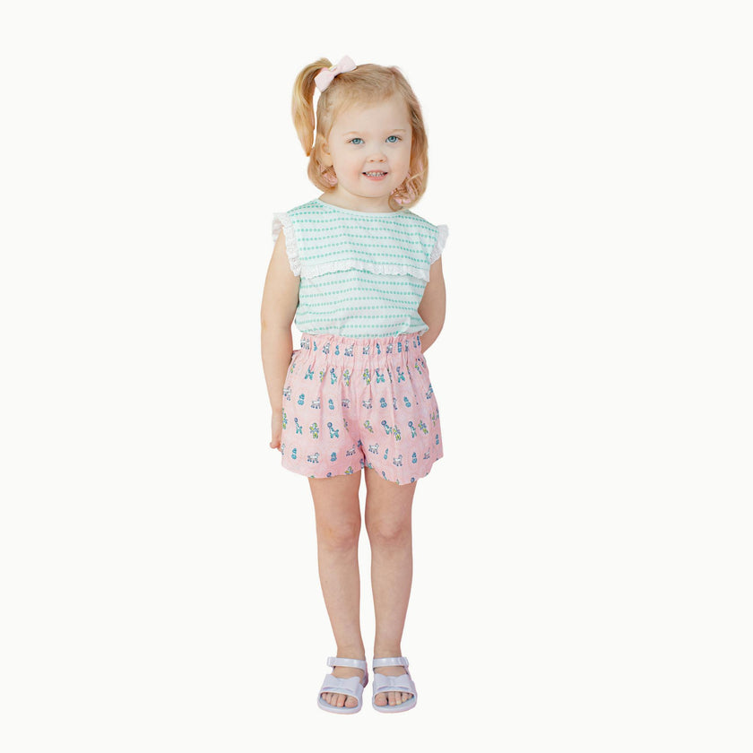 Eyelet Lace Tank in Green Floral Stripe
