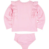 Stripe Seersucker Rashguard Swimsuit With Flower