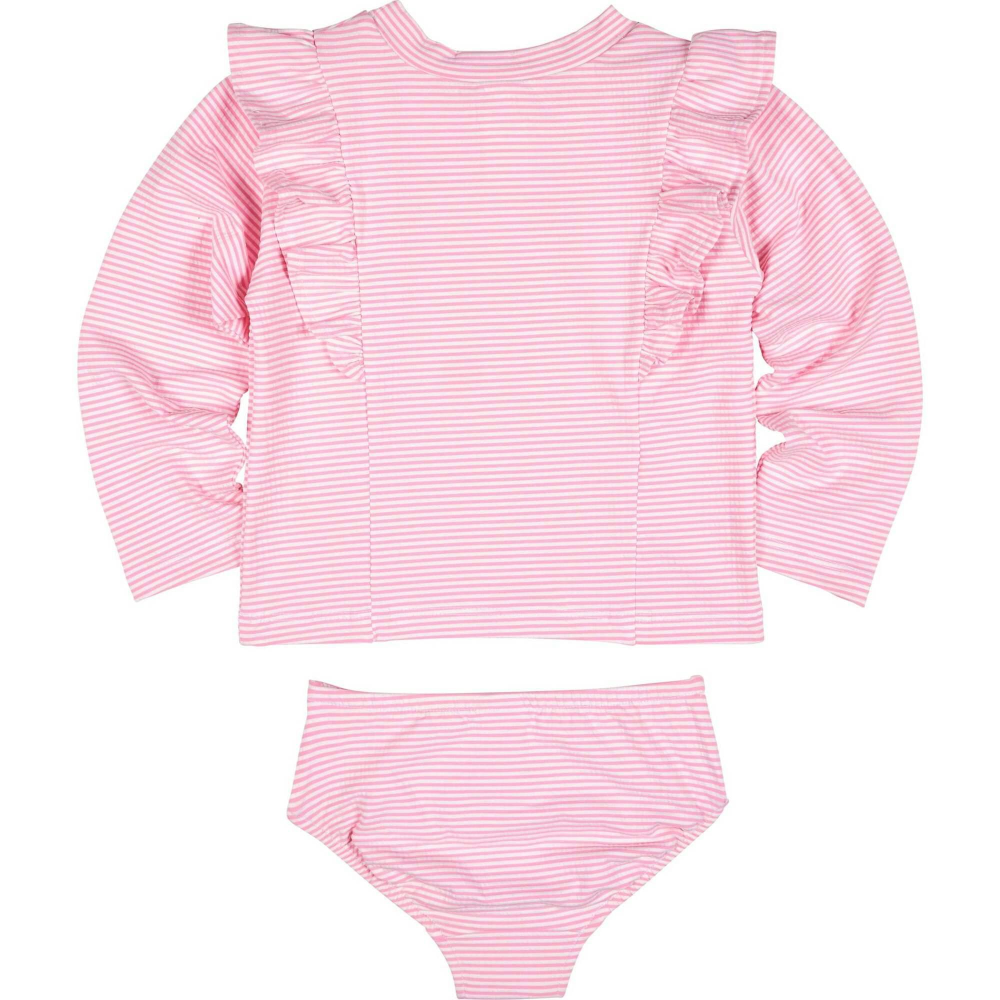 Stripe Seersucker Rashguard Swimsuit With Flower