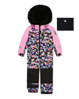 Kids One Piece Play Snowsuit Black Heart Print