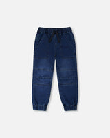 Stretch French Terry Denim Jogger Navy Blue