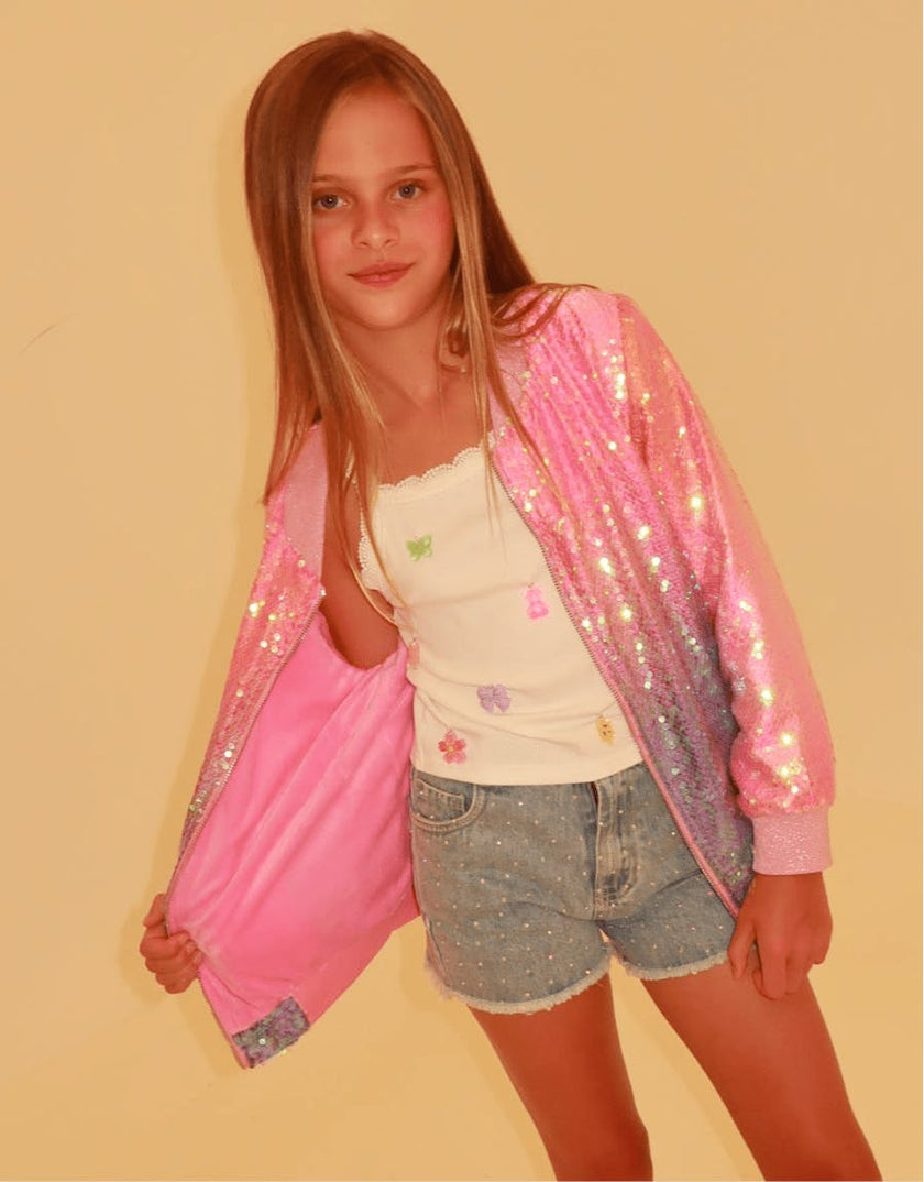 Bubble Gum Shimmer Sequin Bomber