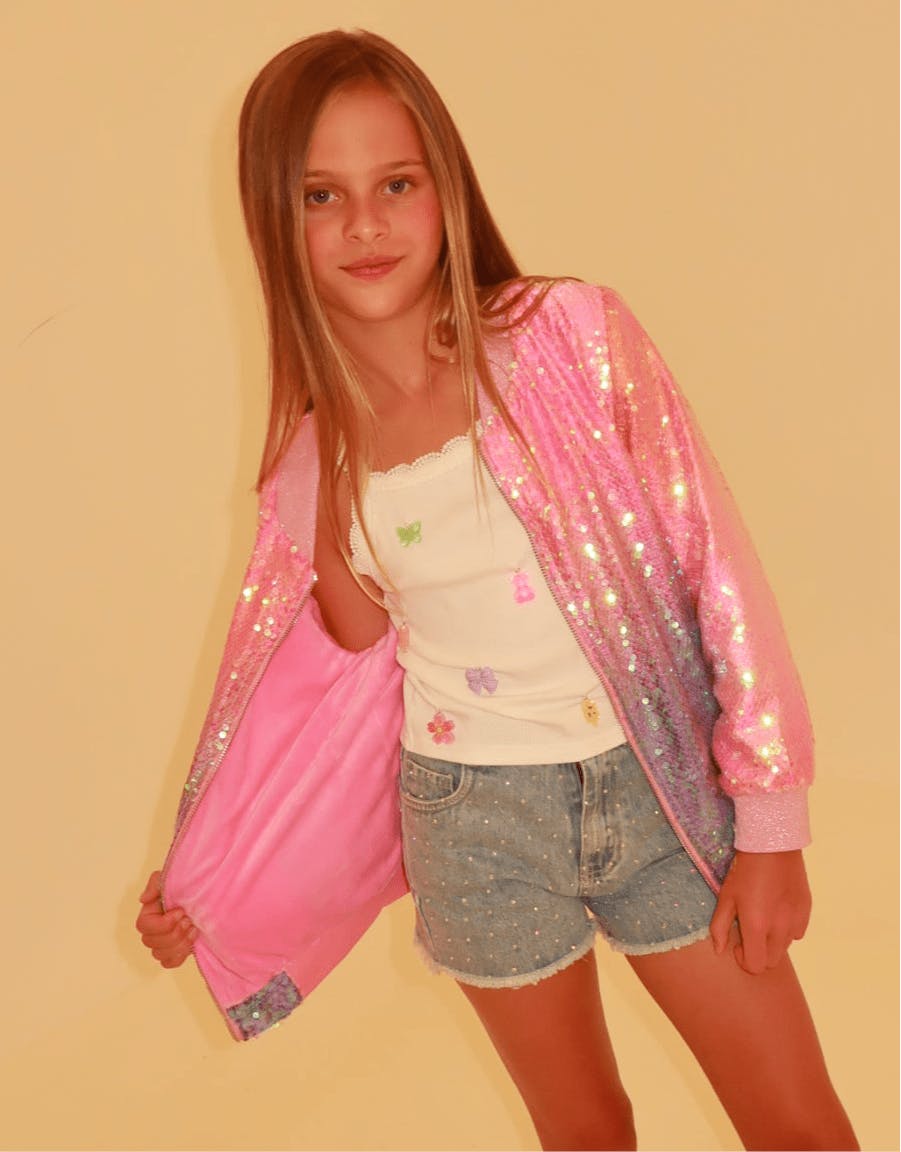 Bubble Gum Shimmer Sequin Bomber