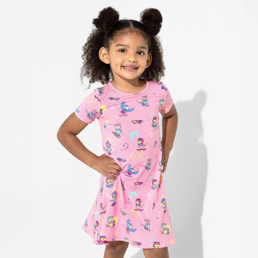 Skater Kitty Bamboo Girls' Long Sleeve Dress