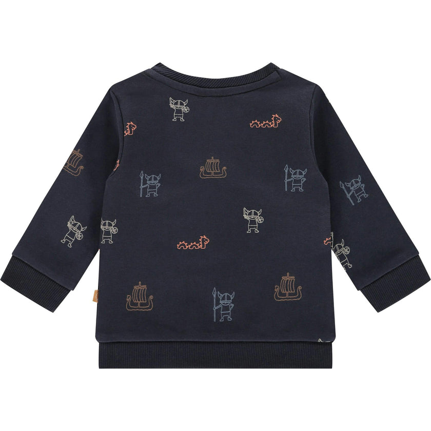 All-Over Viking Ships Graphic Crew Neck Pullover Sweatshirt