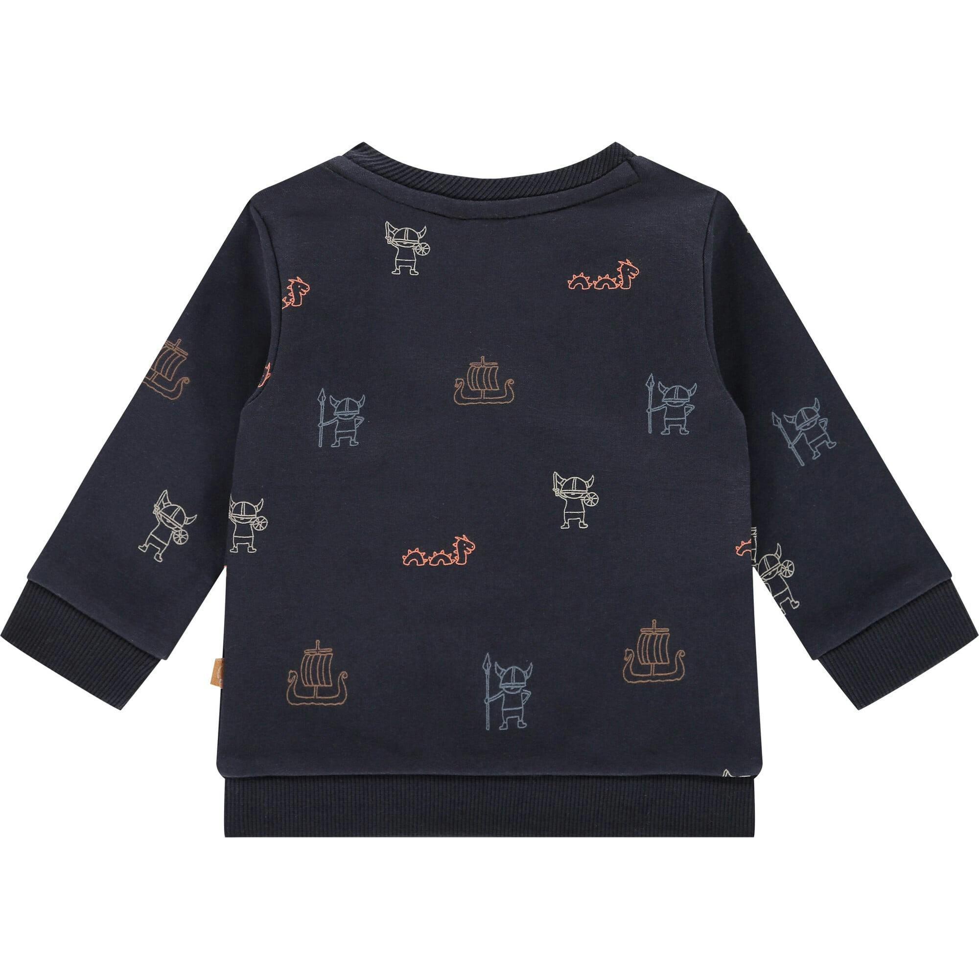 All-Over Viking Ships Graphic Crew Neck Pullover Sweatshirt