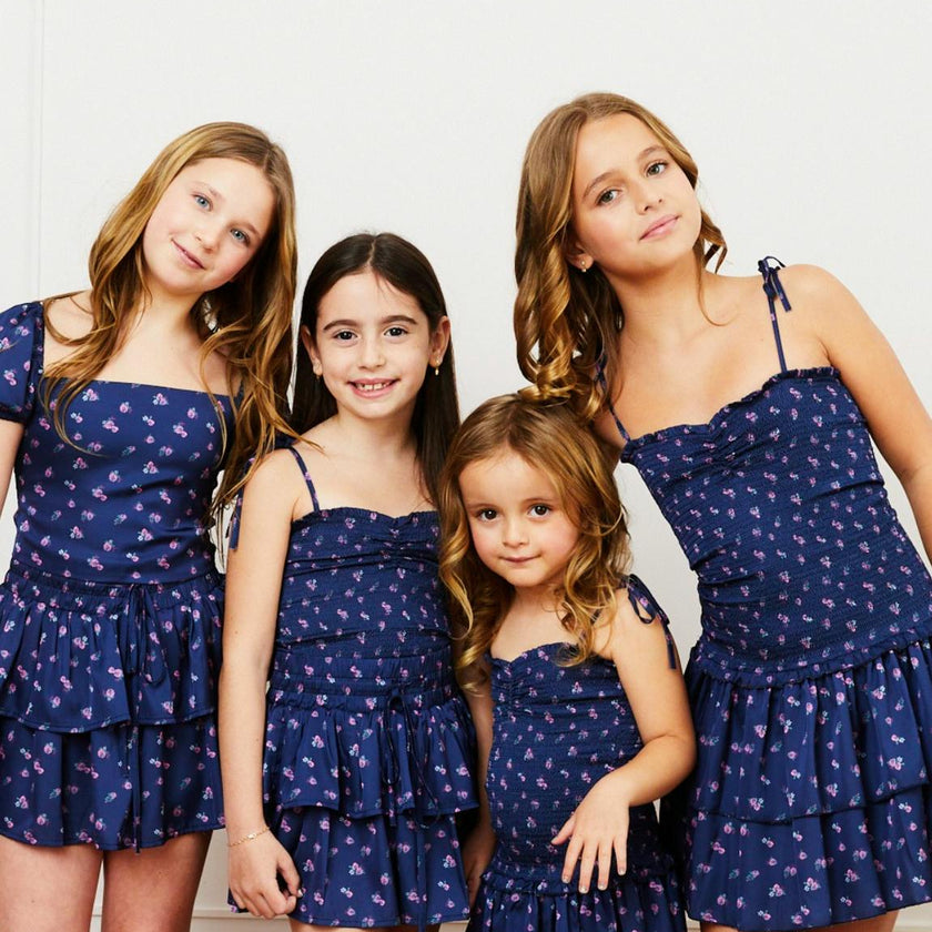 Lola Satin Smocked Ruffle Dress - Navy Rose