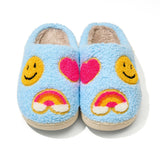 Tweens Plush Slippers in Sky Blue with Emojis