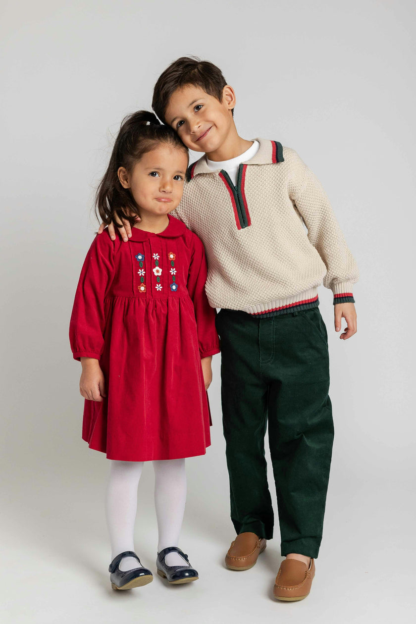 Corduroy Dress with Flowers