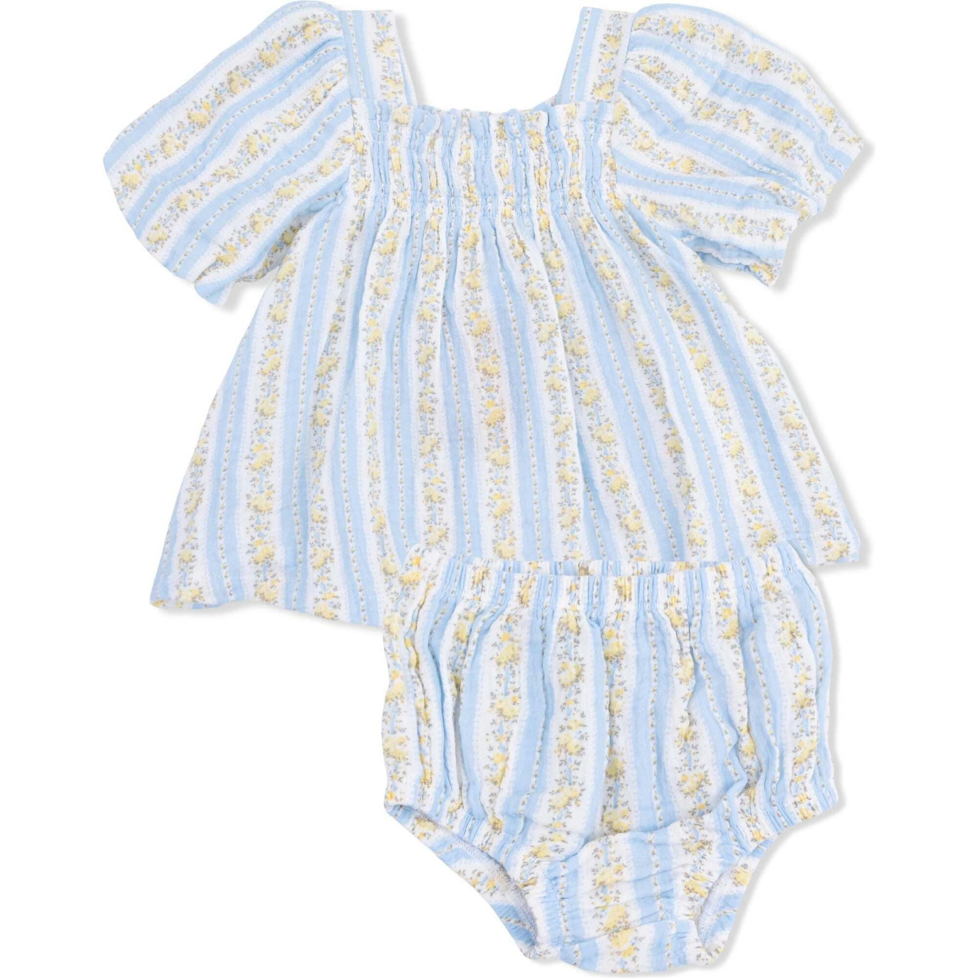 Odalys Floral Stripe - Puff Sleeve Dress with Bloomer
