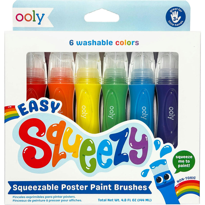 Easy Squeezy Squeezable Poster Paint Brushes - Easy Grip - Set of 6