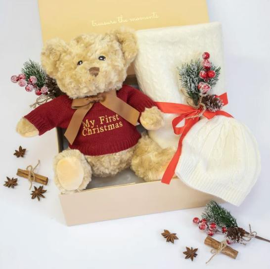 My First Christmas Baby Personalized Cashmere Blanket and Teddy Gift Set