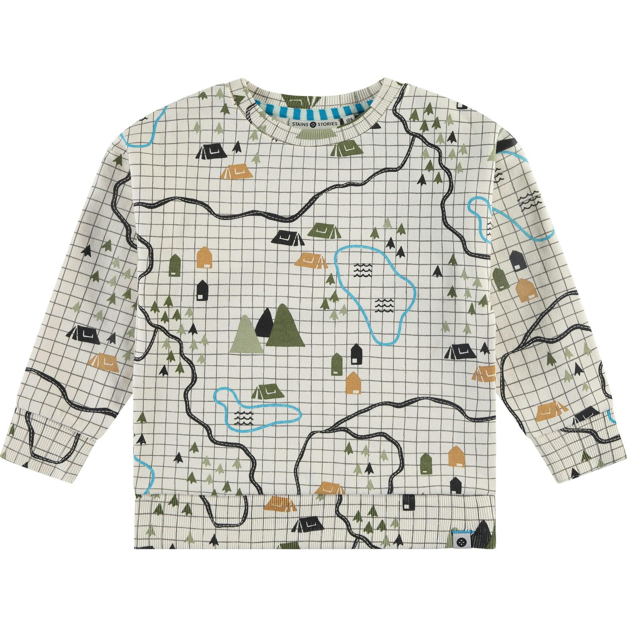 Campsite Map Print Crew Neck Pullover Sweatshirt