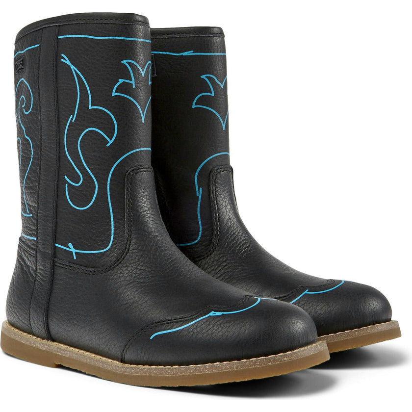 Savina Twins Print Leather Boots, Black