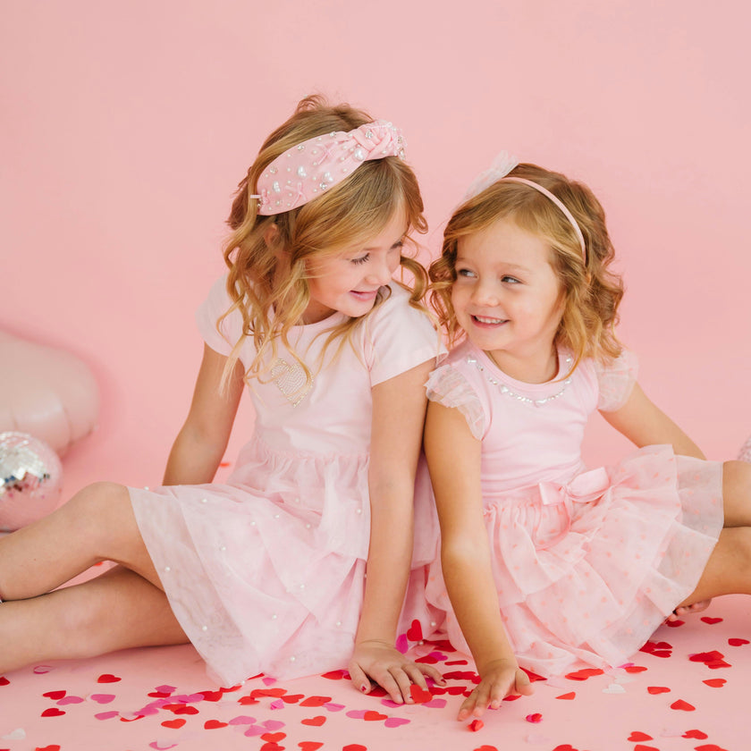 Pearl Heart Tiered Short Sleeve Tutu Dress