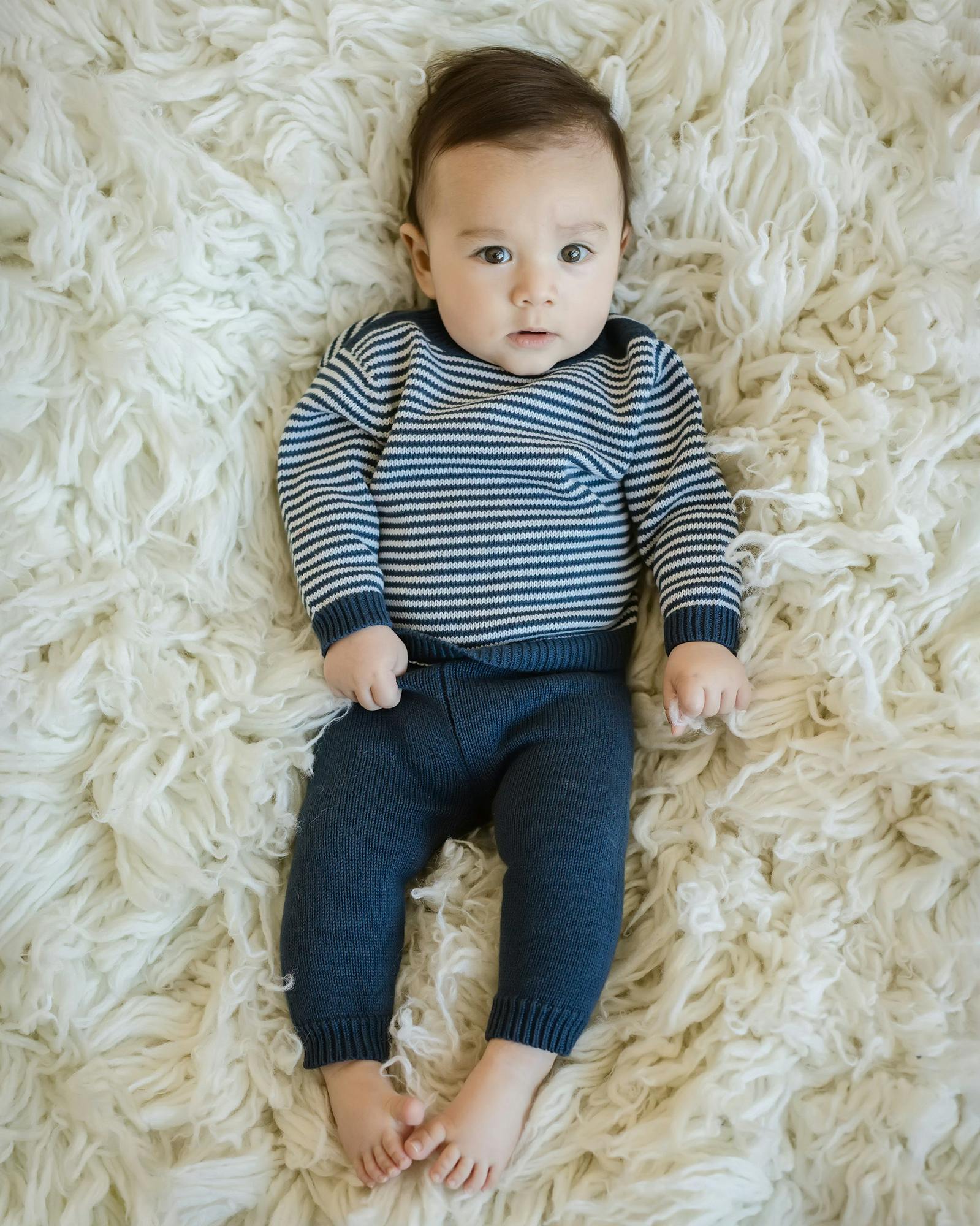 Baby Knit Sweater and Pant Set Navy Stripe