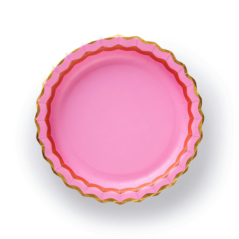 Packed Party Rainbow Ric Rac 10ct Paper Dinner Plates | Gold Foil Scalloped 5-Color Mix Party Plates |10 Inch Birthday Plates