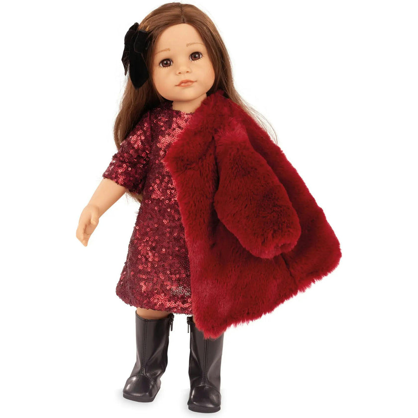 Gotz Hannah Jubilee Doll & Her Polly 19.5" Fully Articulated Vinyl Doll with Burgundy Sequin Dress