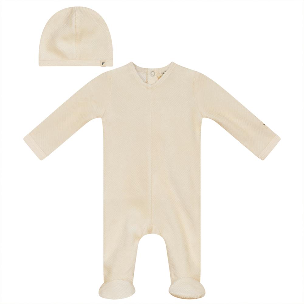 Ribbed Velour Onesie with Hat