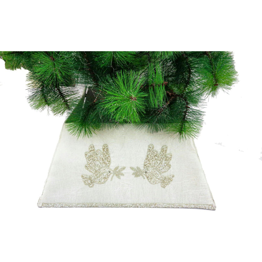 Hand Beaded Adjustable Christmas Tree Collar - Doves White Silk