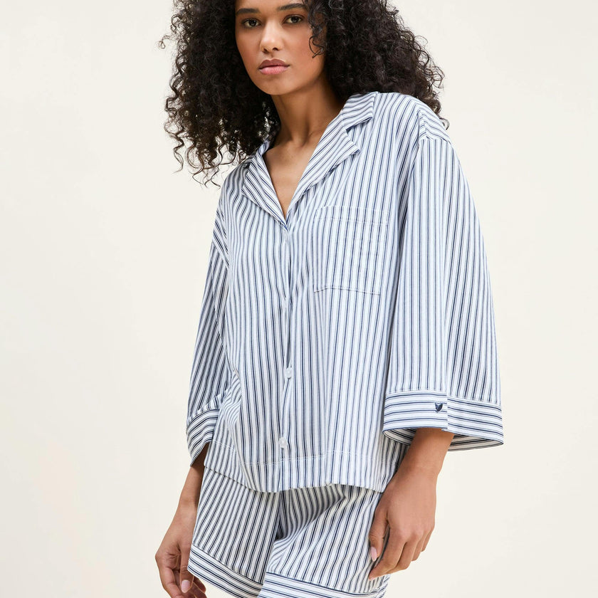 The Olivia Pima Short Set in Navy French Ticking