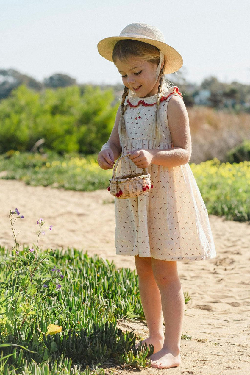 Crochet Collar Dress in Red Dot/Cherry