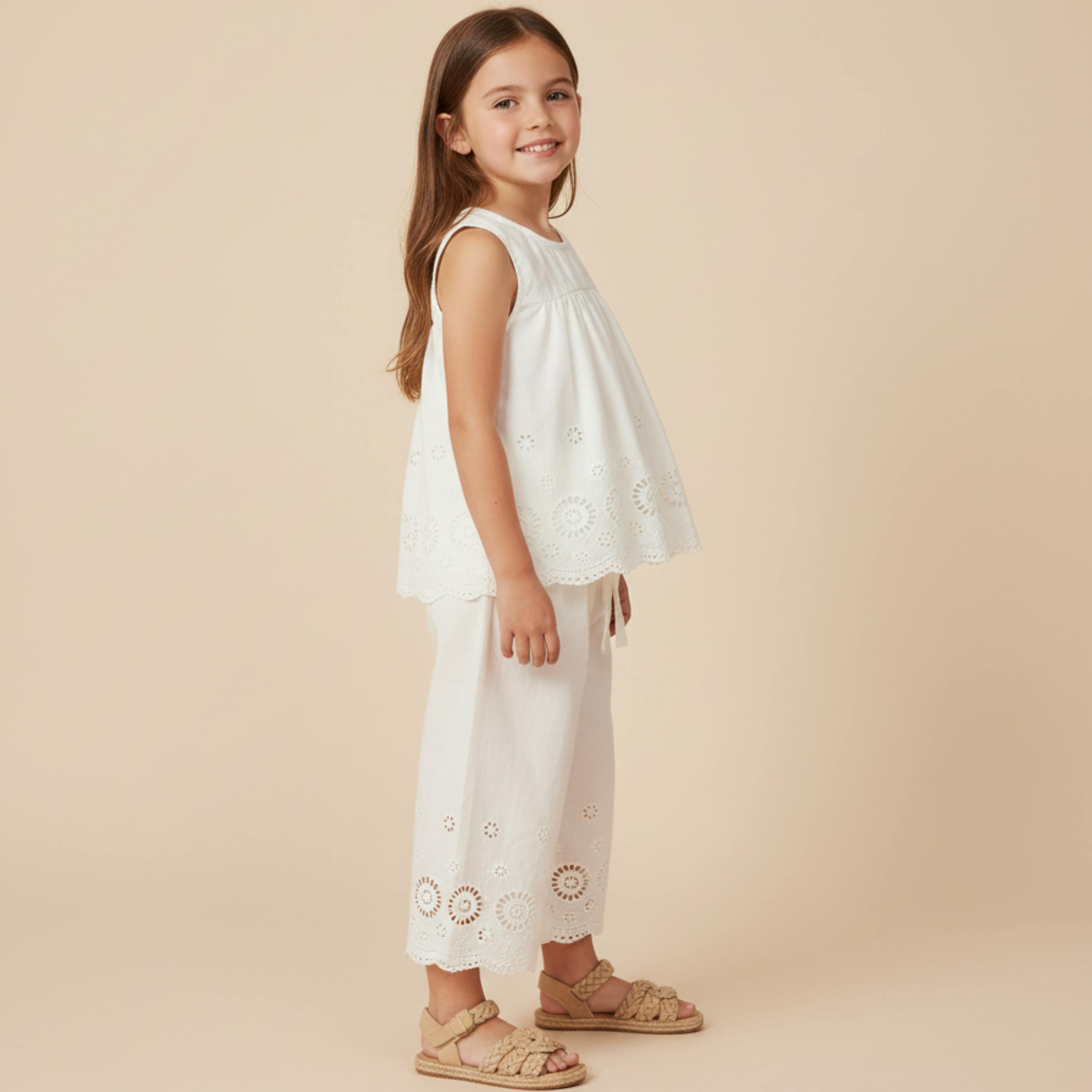 Organic Eyelet Top And Pant Set - Ivory Eyelet