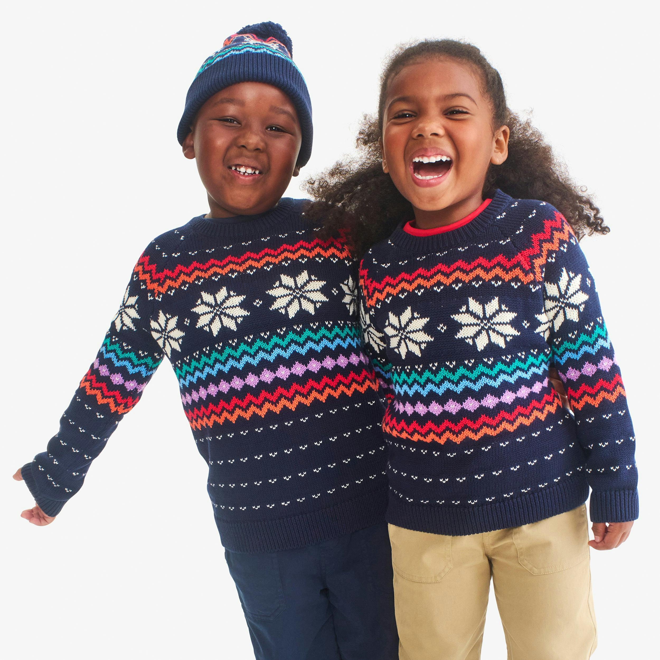 Kids rainbow snowflake fair isle sweater