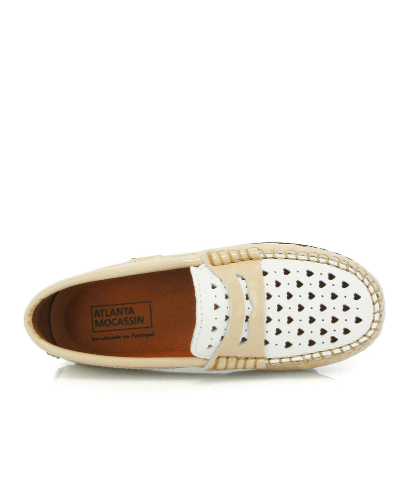 032 Walkers - beige patent with hearts