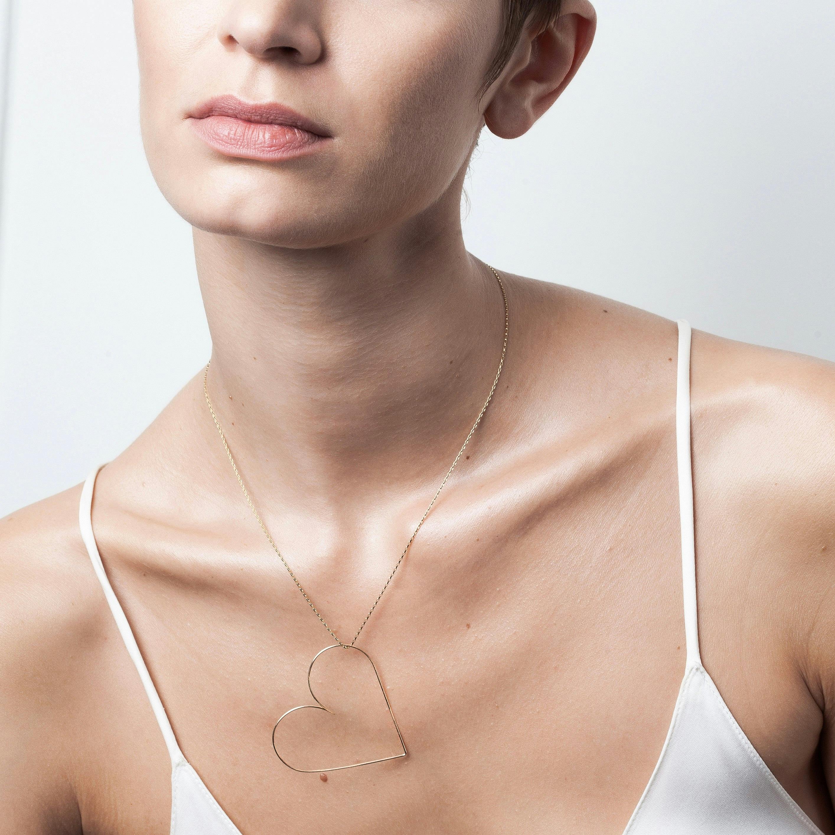 Women's Heart Charm Necklace, Yellow Gold-Filled
