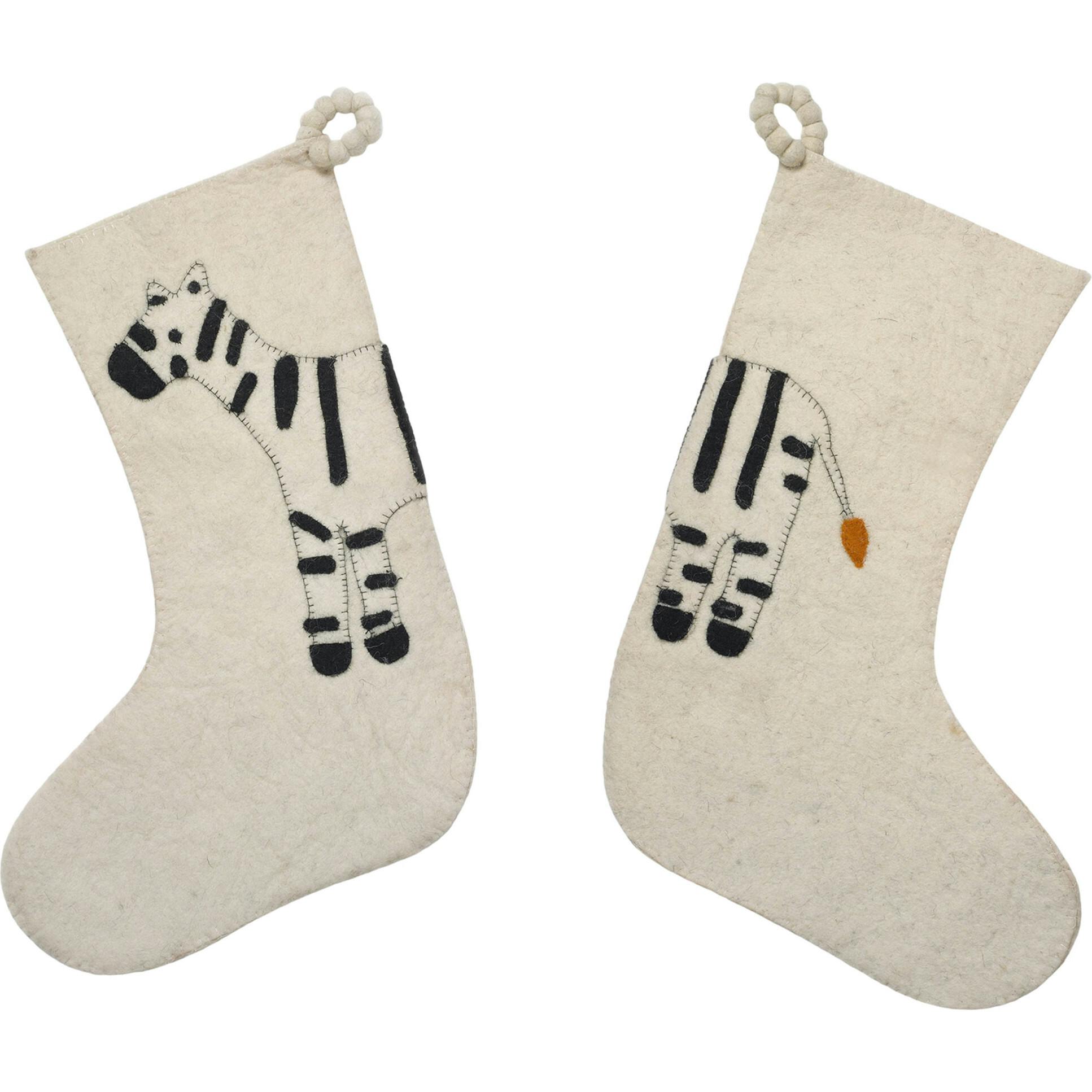 Hand Felted Wool Kids Christmas Stocking - Double Sided on Cream
