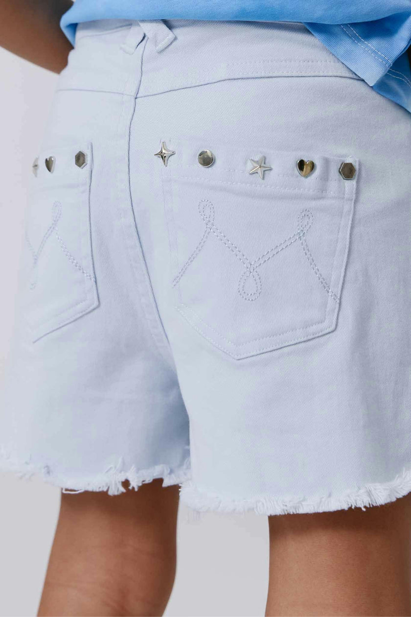 Girls Twill Stud Short in Cloud Blue