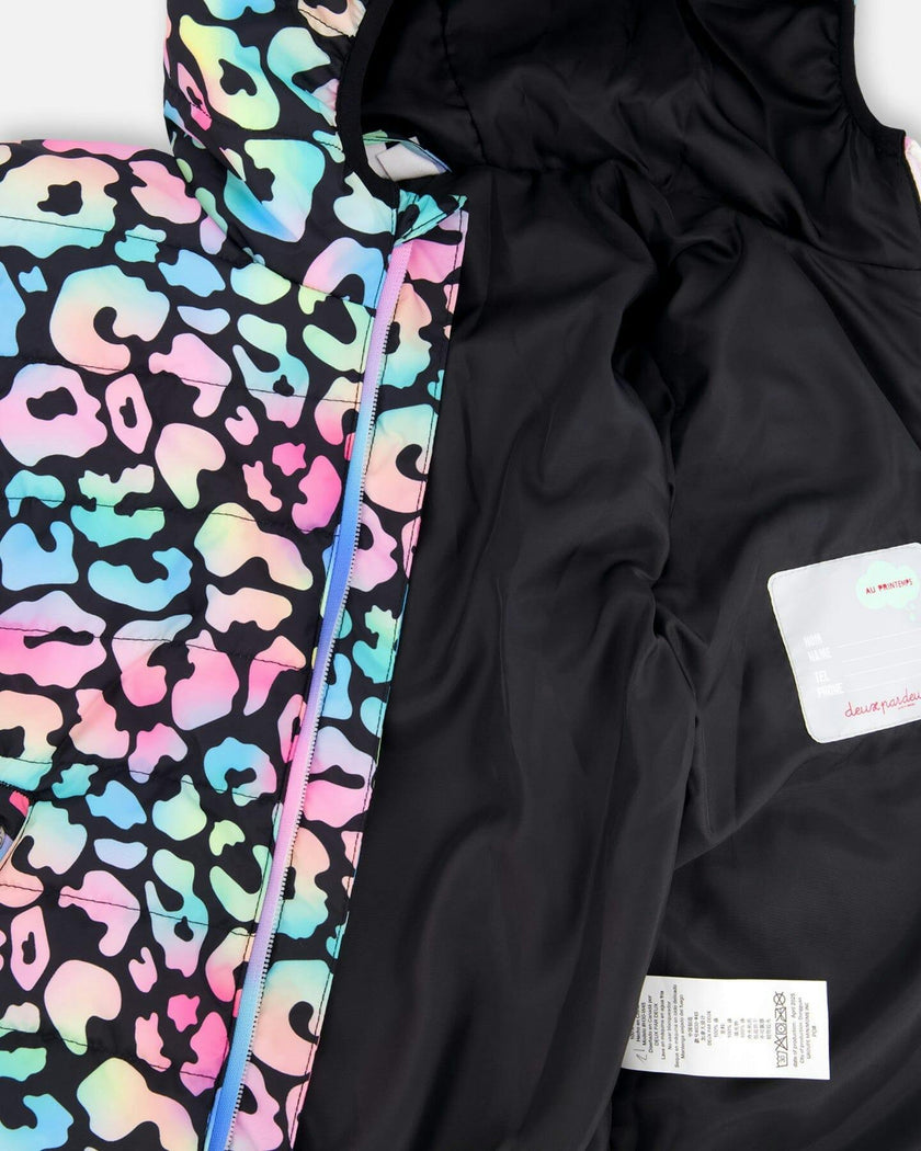 Quilted Mid-Season Jacket Black Animal Print
