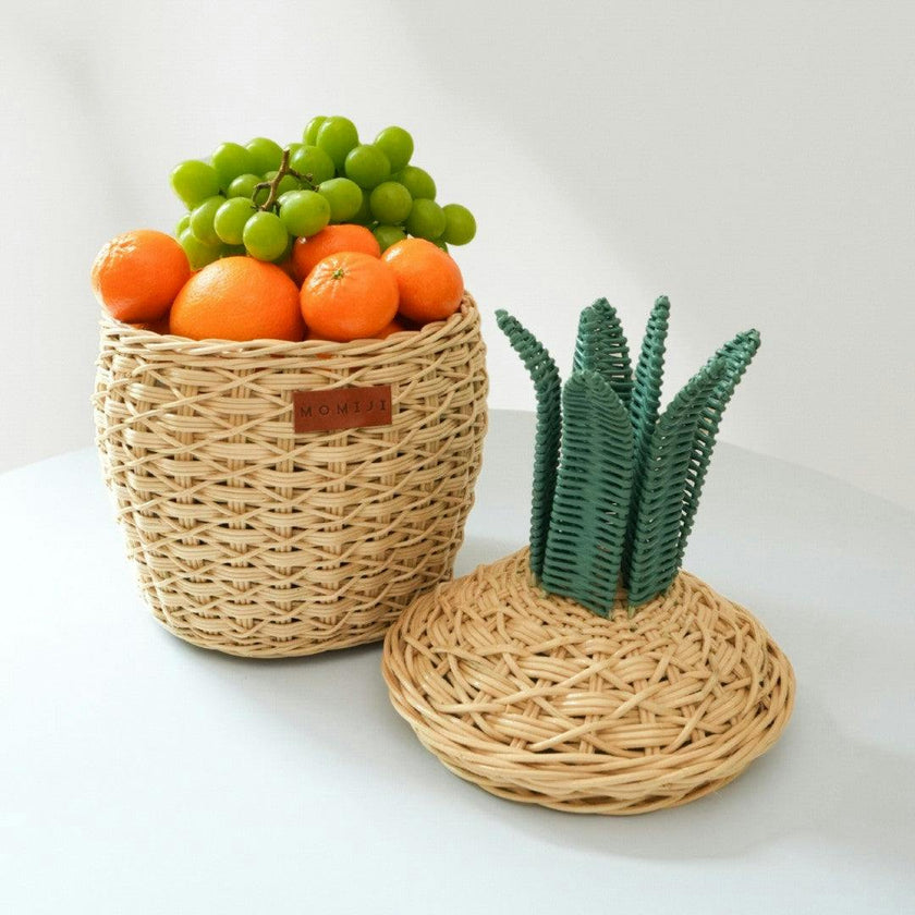 Handcrafted - Pineapple Storage Basket Natural (Small) - Rattan Wicker