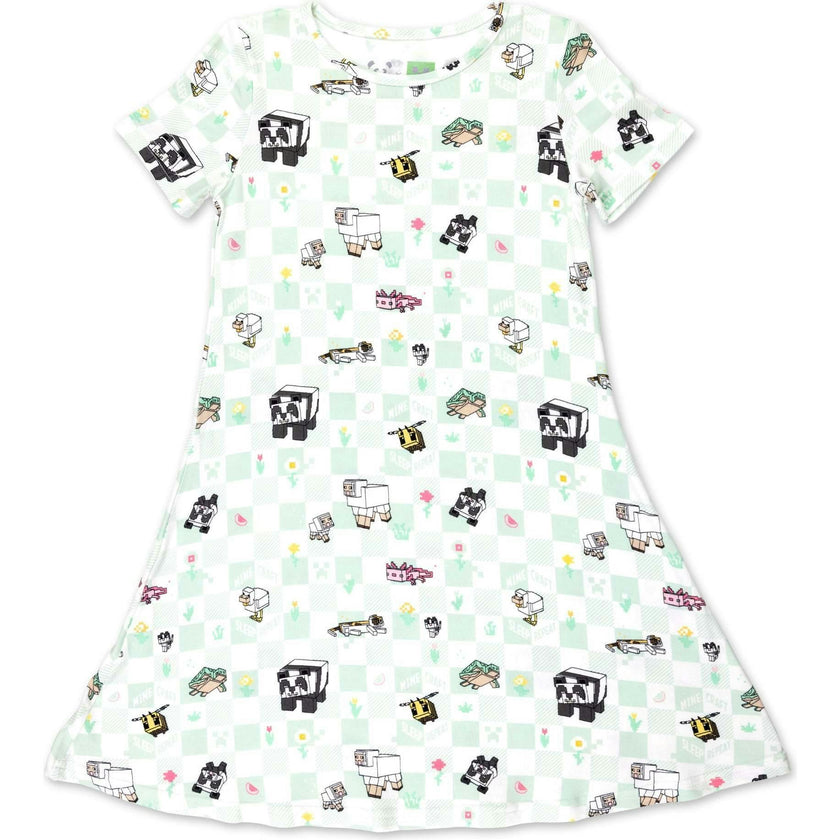Minecraft Sleep Repeat Girls' Short Sleeve Dress
