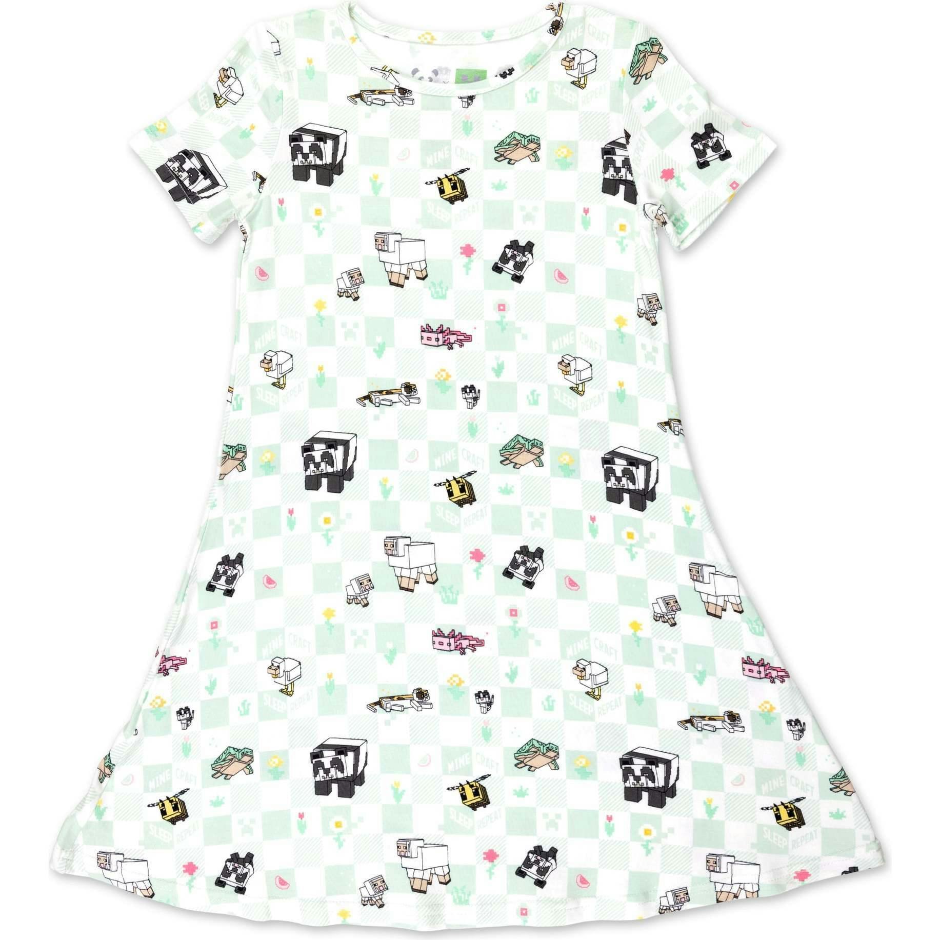 Minecraft Sleep Repeat Girls' Short Sleeve Dress